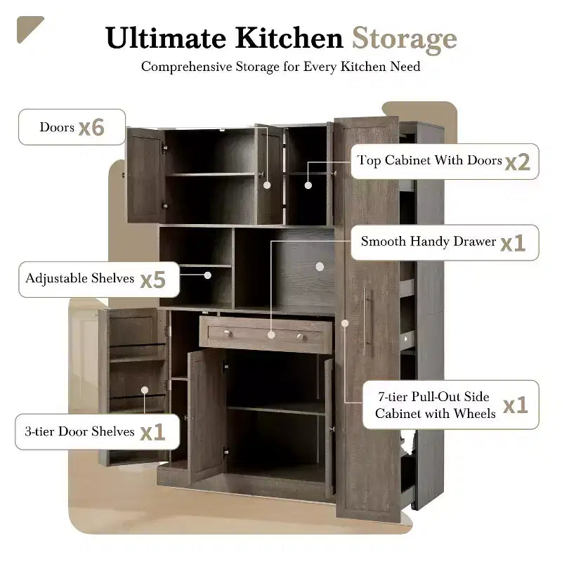 Credenza con piattaia, armadietto estraibile e cassetto