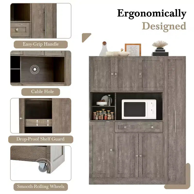 Credenza con piattaia, armadietto estraibile e cassetto