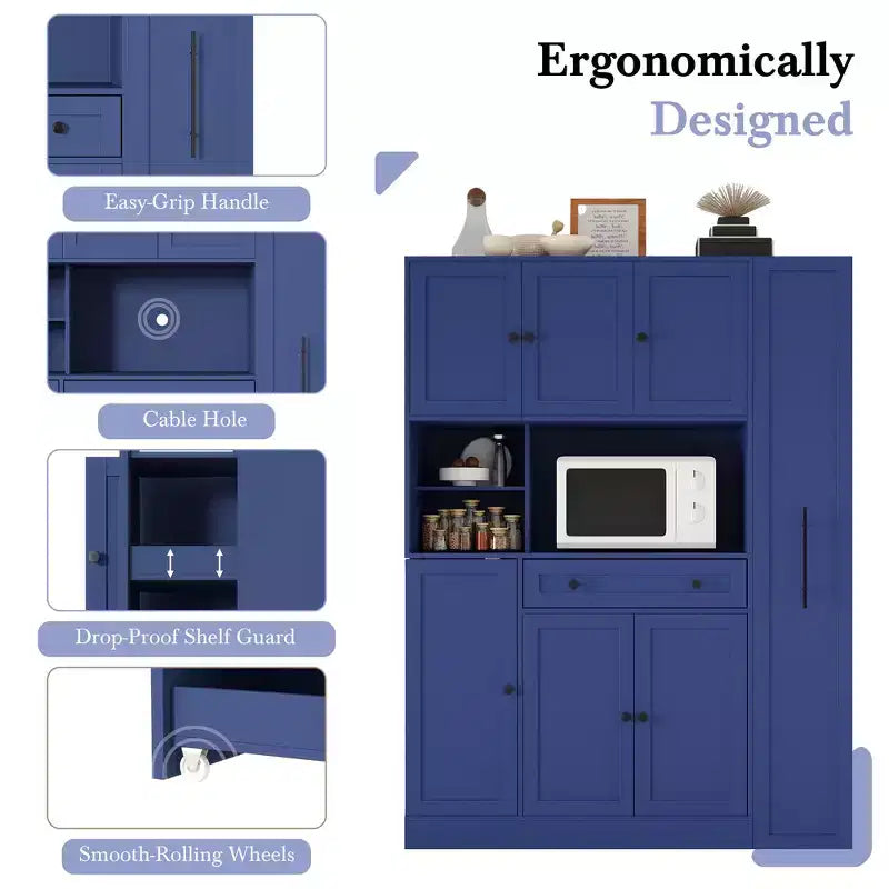 Credenza con piattaia, armadietto estraibile e cassetto