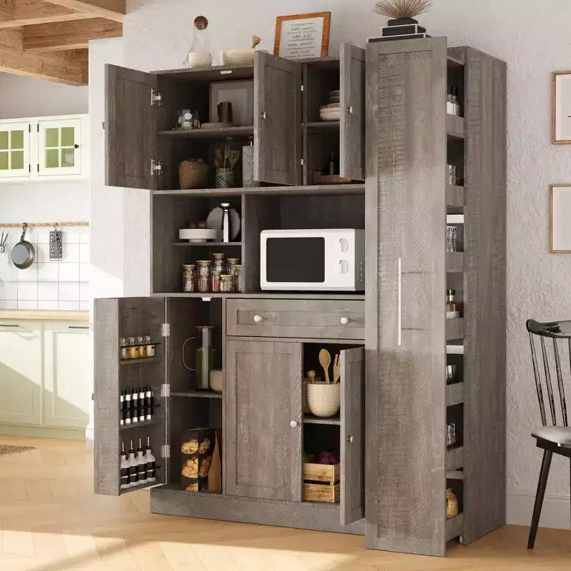 Credenza con piattaia, armadietto estraibile e cassetto