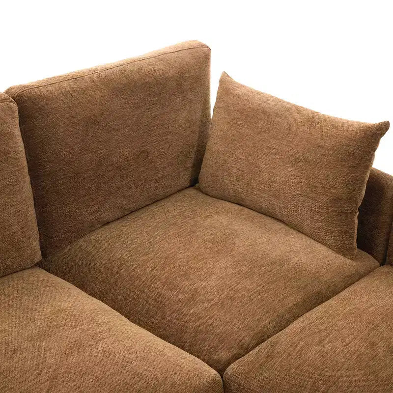 Divano Multifunzionale in ciniglia con Pouf Modulare, Porte USB e Porta Telefono