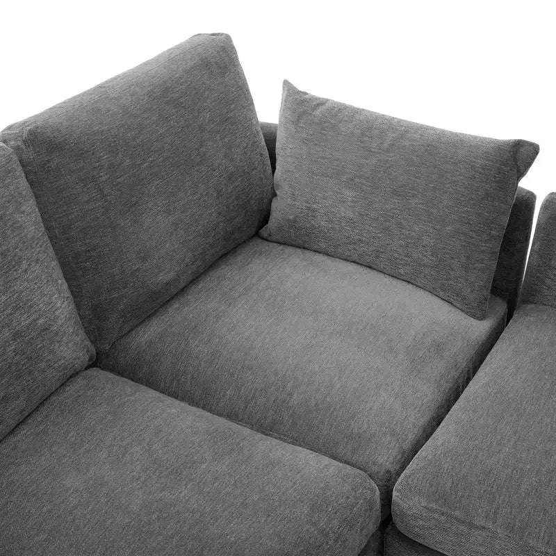 Divano Multifunzionale in ciniglia con Pouf Modulare, Porte USB e Porta Telefono