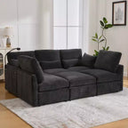 Whisen Multi-Functional Chenille Sofa with Modular Ottoman, USB Ports & Phone Holder