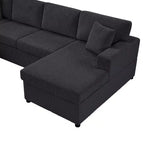 Divano componibile oversize in velluto a coste con chaise longue e tre morbidi cuscini decorativi