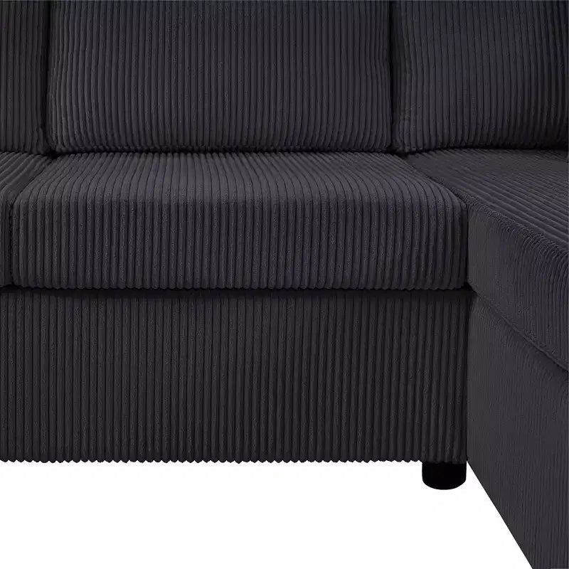 Divano componibile oversize in velluto a coste con chaise longue e tre morbidi cuscini decorativi