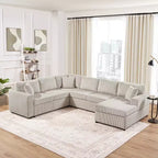 Divano componibile oversize in velluto a coste con chaise longue e tre morbidi cuscini decorativi