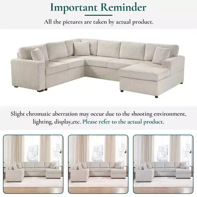 Divano componibile oversize in velluto a coste con chaise longue e tre morbidi cuscini decorativi