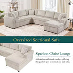 Divano componibile oversize in velluto a coste con chaise longue e tre morbidi cuscini decorativi