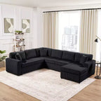 Divano componibile oversize in velluto a coste con chaise longue e tre morbidi cuscini decorativi