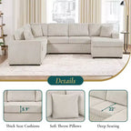 Divano componibile oversize in velluto a coste con chaise longue e tre morbidi cuscini decorativi