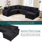 Divano componibile oversize in velluto a coste con chaise longue e tre morbidi cuscini decorativi