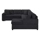 Divano componibile oversize in velluto a coste con chaise longue e tre morbidi cuscini decorativi