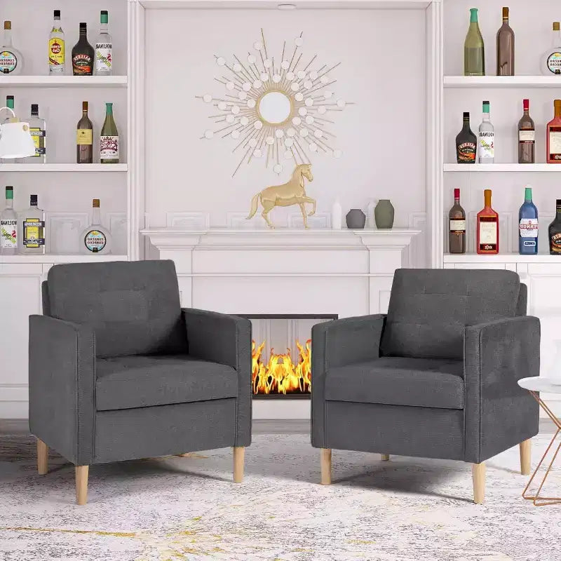 Set di 2 sedie Decor Linen Comfy con braccioli rotondi per soggiorno, sedia da lettura con schienale alto per soggiorno, camera da letto, sala d'attesa, grigio
