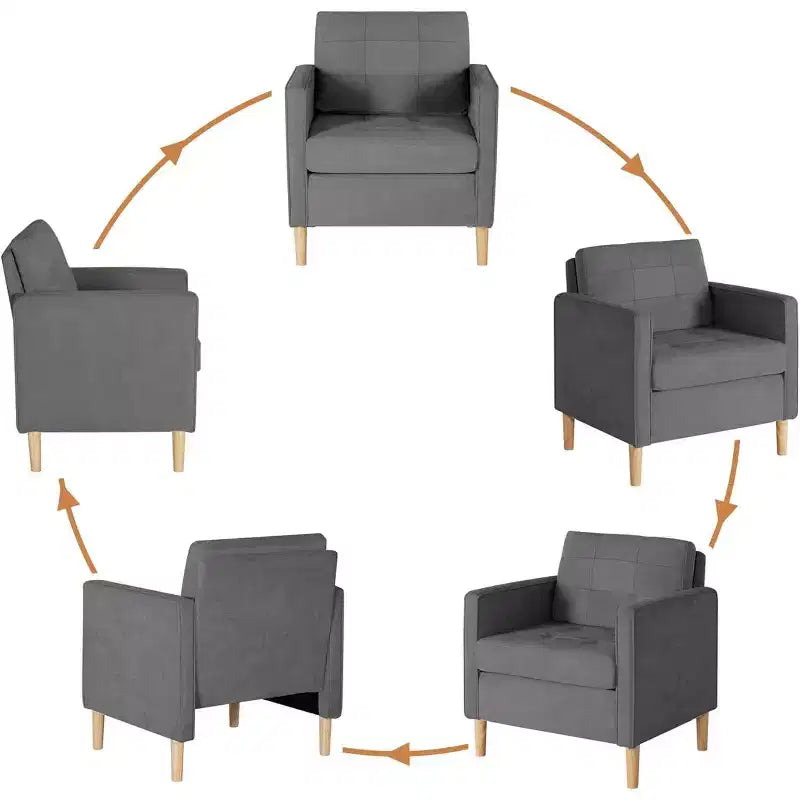 Set di 2 sedie Decor Linen Comfy con braccioli rotondi per soggiorno, sedia da lettura con schienale alto per soggiorno, camera da letto, sala d'attesa, grigio
