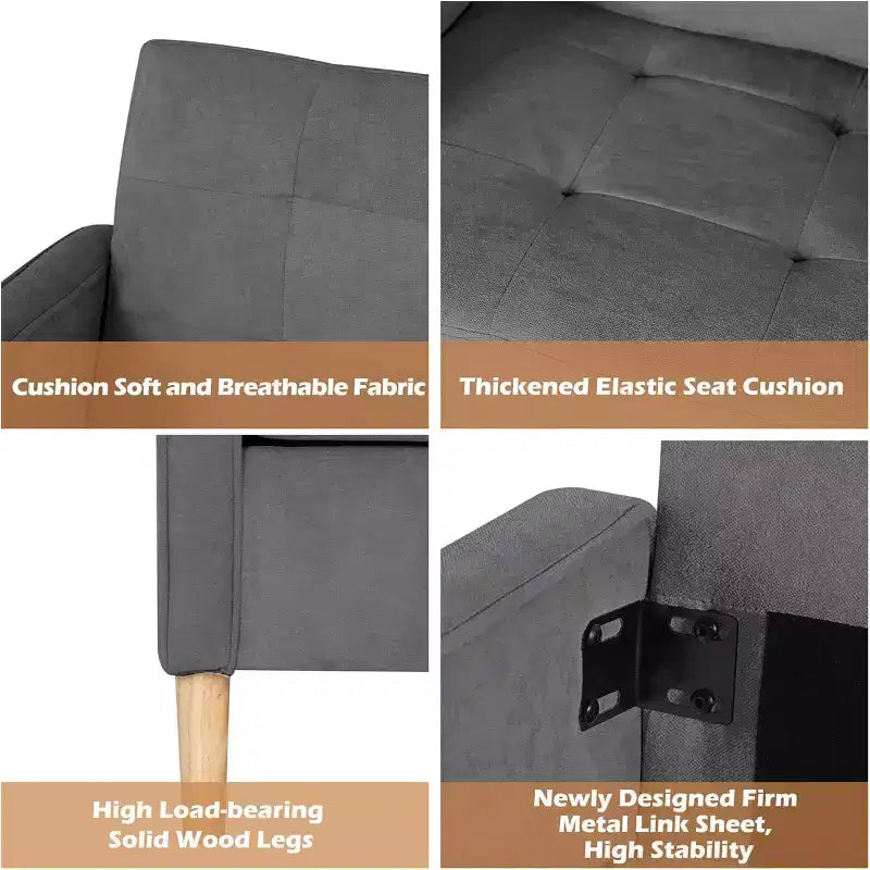 Set di 2 sedie Decor Linen Comfy con braccioli rotondi per soggiorno, sedia da lettura con schienale alto per soggiorno, camera da letto, sala d'attesa, grigio