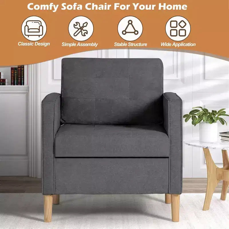Set di 2 sedie Decor Linen Comfy con braccioli rotondi per soggiorno, sedia da lettura con schienale alto per soggiorno, camera da letto, sala d'attesa, grigio