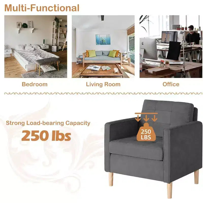 Set di 2 sedie Decor Linen Comfy con braccioli rotondi per soggiorno, sedia da lettura con schienale alto per soggiorno, camera da letto, sala d'attesa, grigio