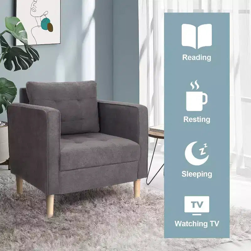 Set di 2 sedie Decor Linen Comfy con braccioli rotondi per soggiorno, sedia da lettura con schienale alto per soggiorno, camera da letto, sala d'attesa, grigio