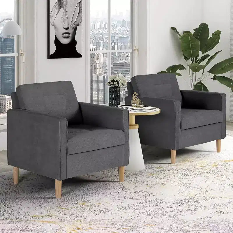 Set di 2 sedie Decor Linen Comfy con braccioli rotondi per soggiorno, sedia da lettura con schienale alto per soggiorno, camera da letto, sala d'attesa, grigio