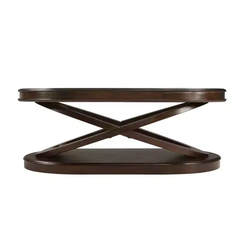 Tavolino da caffè in legno con base a X, tavolino ovale da cocktail da 44" con contenitore, tavolino centrale per divano