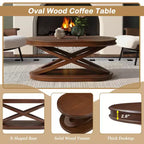 Tavolino da caffè in legno con base a X, tavolino ovale da cocktail da 44" con contenitore, tavolino centrale per divano