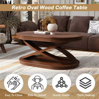 Tavolino da caffè in legno con base a X, tavolino ovale da cocktail da 44" con contenitore, tavolino centrale per divano