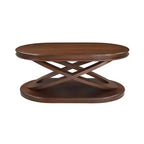 Tavolino da caffè in legno con base a X, tavolino ovale da cocktail da 44" con contenitore, tavolino centrale per divano