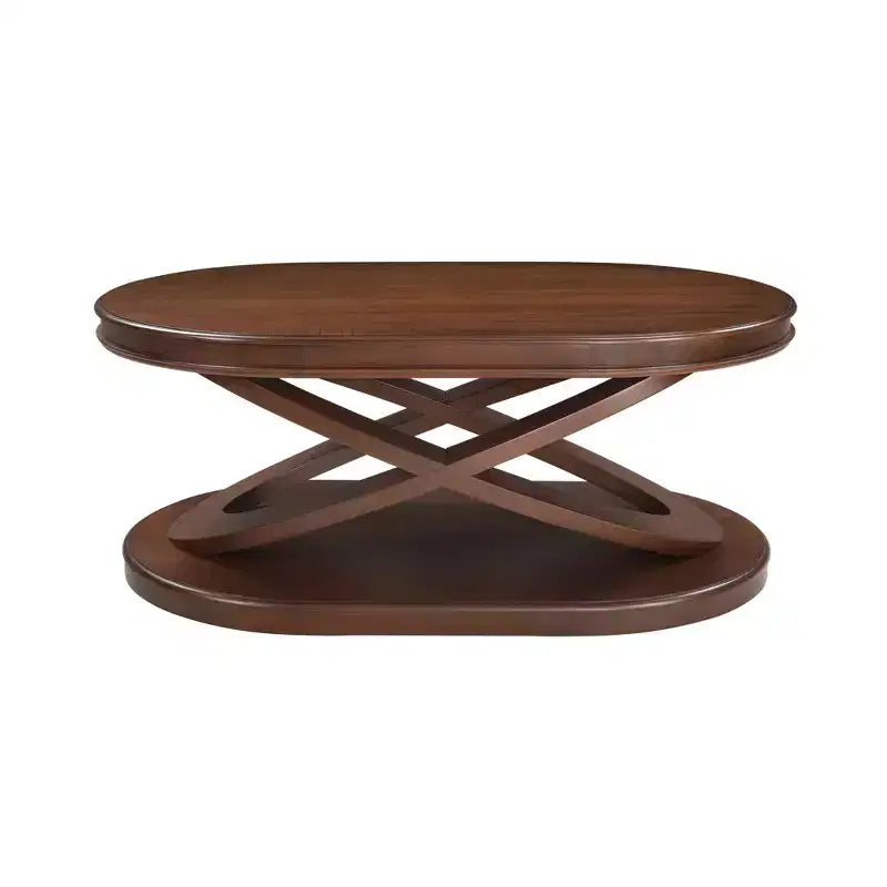 Tavolino da caffè in legno con base a X, tavolino ovale da cocktail da 44" con contenitore, tavolino centrale per divano