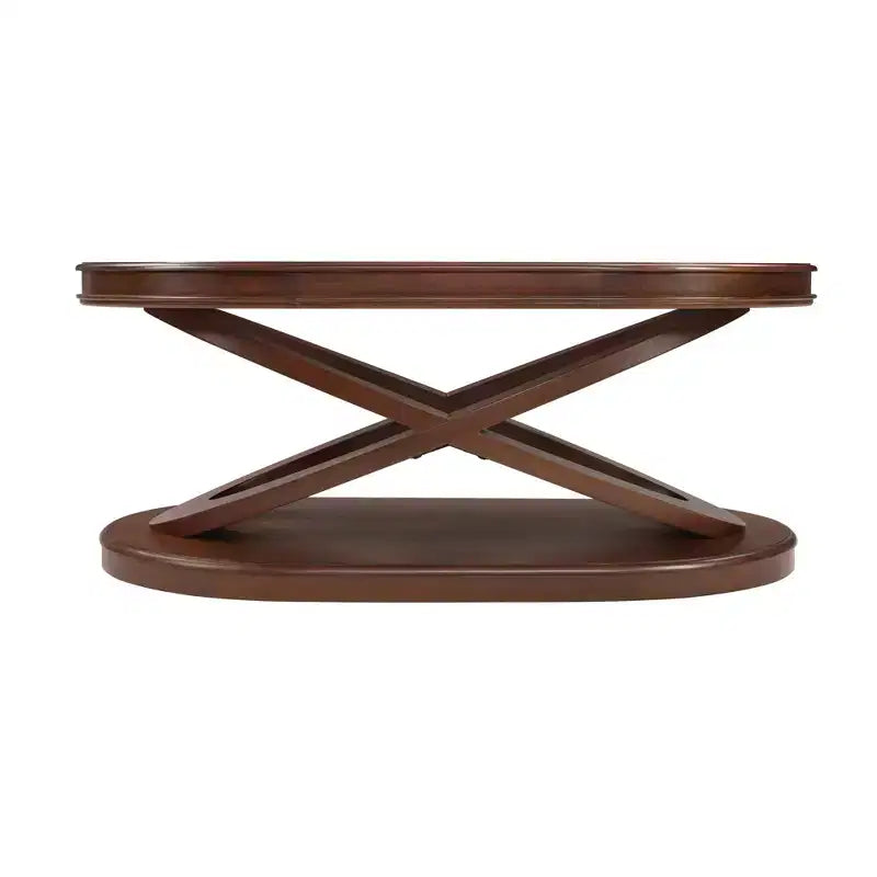 Tavolino da caffè in legno con base a X, tavolino ovale da cocktail da 44" con contenitore, tavolino centrale per divano