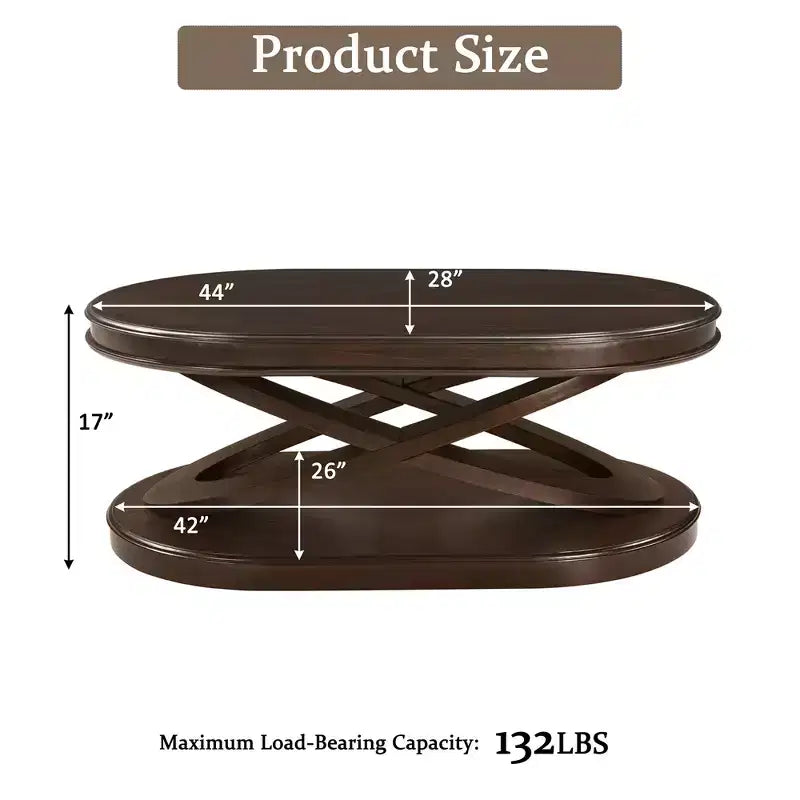 Tavolino da caffè in legno con base a X, tavolino ovale da cocktail da 44" con contenitore, tavolino centrale per divano