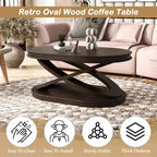 Tavolino da caffè in legno con base a X, tavolino ovale da cocktail da 44" con contenitore, tavolino centrale per divano