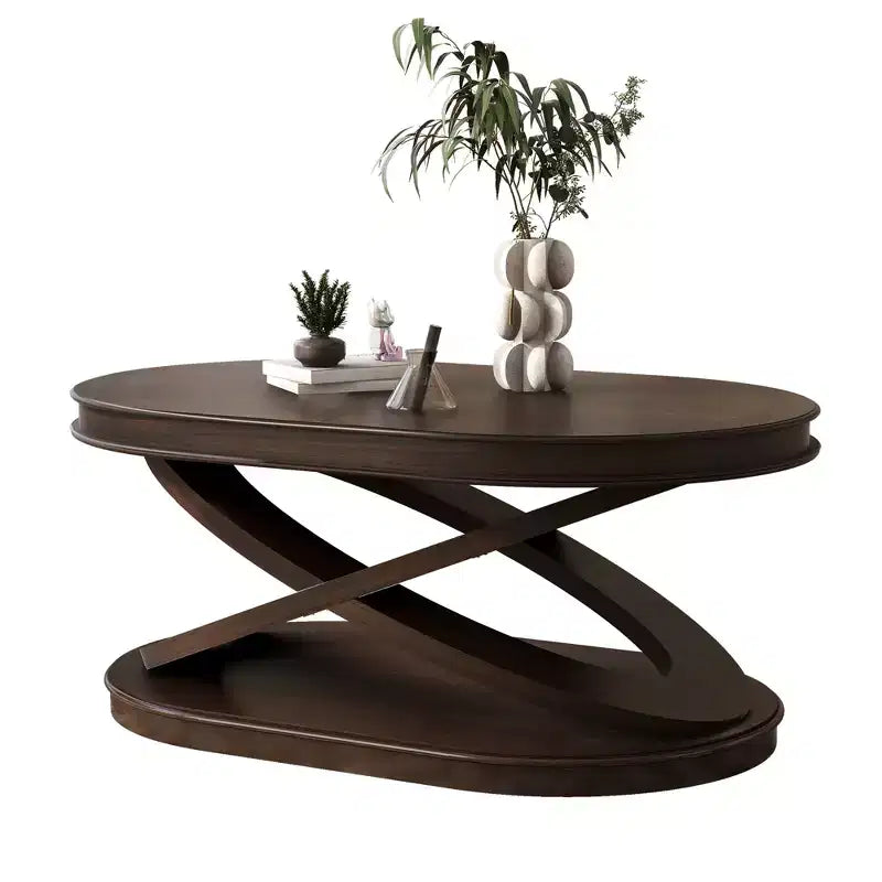 Tavolino da caffè in legno con base a X, tavolino ovale da cocktail da 44" con contenitore, tavolino centrale per divano