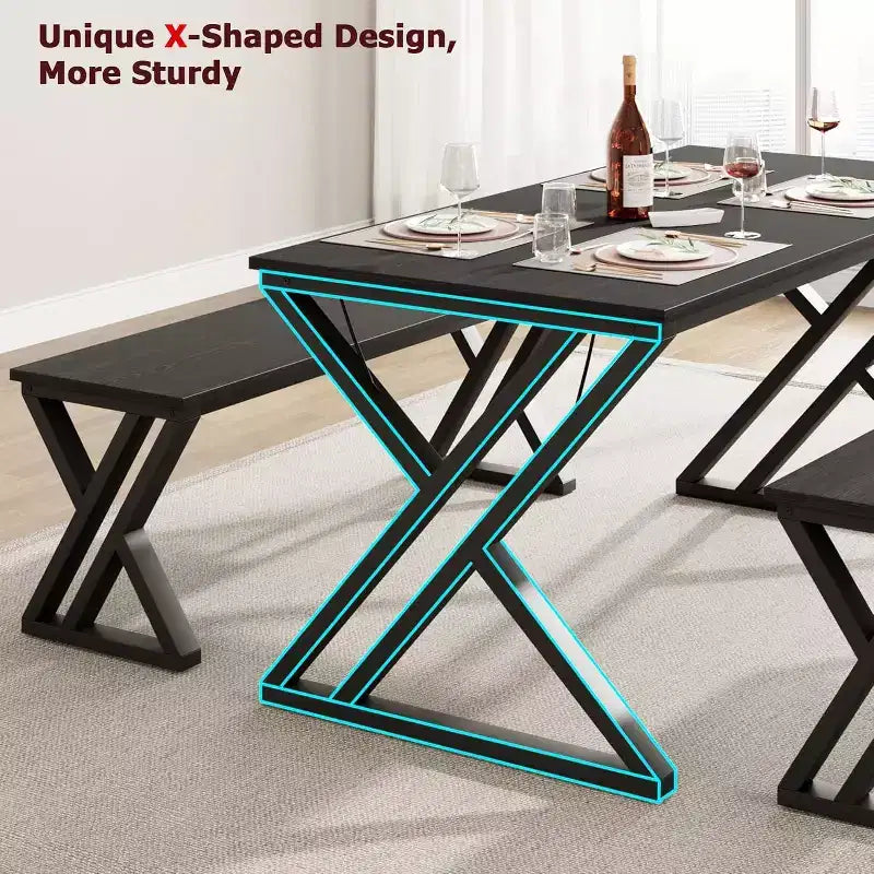 Tavolo da Pranzo e Sedie a X 3 Pezzi - Durevole, Elegante, Salvaspazio, Facile da Pulire, Seduta Confortevole