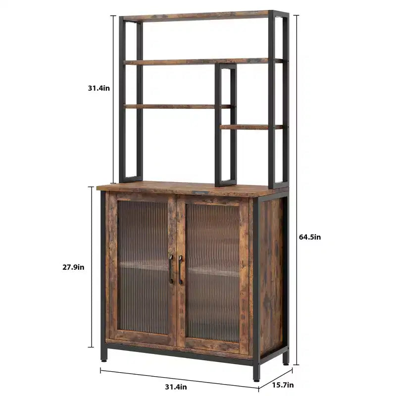 Scaffale da Panettiere con Armadietto, Supporto per Microonde a 5 Livelli, Scaffale da Panettiere Verticale con Anta, Caffetteria Alta, Mobile Bar Marrone con Ganci, per Cucina