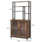 Scaffale da Panettiere con Armadietto, Supporto per Microonde a 5 Livelli, Scaffale da Panettiere Verticale con Anta, Caffetteria Alta, Mobile Bar Marrone con Ganci, per Cucina