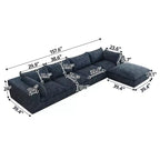 157.6 Divano Blu Nuvola in Tessuto Velluto a Coste con Seduta Profonda e 1 Pouf, Design a Doppio Strato Cuscino Rimovibile Nessun Assemblaggio Fai da Te