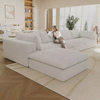 157.6 Divano Blu Nuvola in Tessuto Velluto a Coste con Seduta Profonda e 1 Pouf, Design a Doppio Strato Cuscino Rimovibile Nessun Assemblaggio Fai da Te