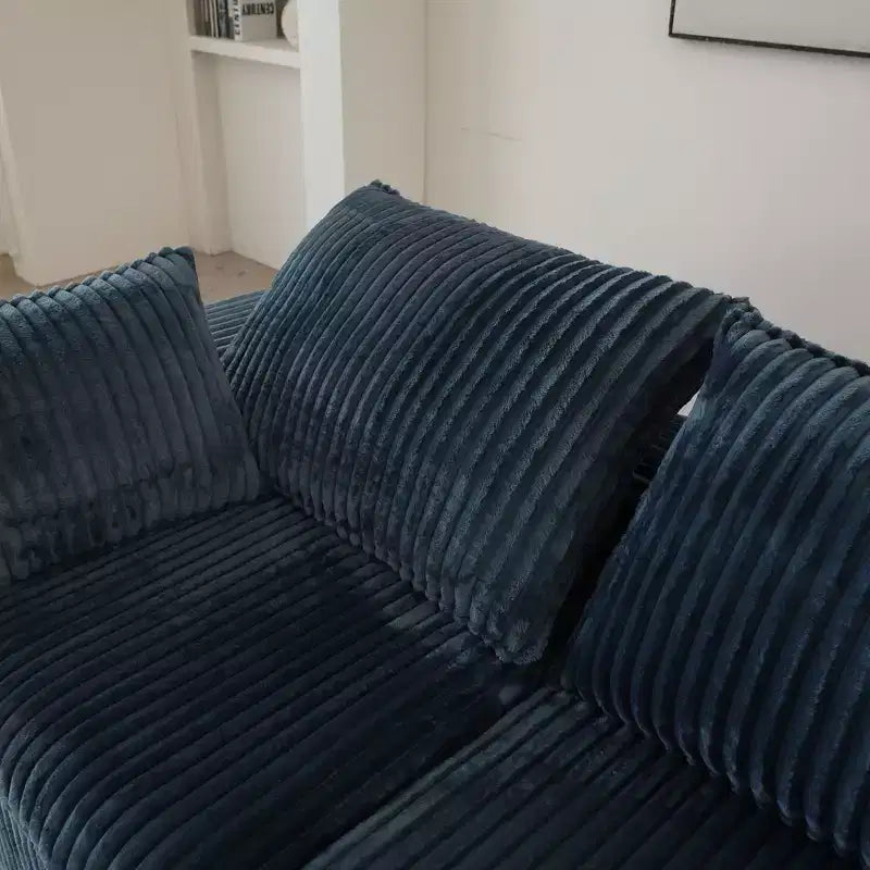 157.6 Divano Blu Nuvola in Tessuto Velluto a Coste con Seduta Profonda e 1 Pouf, Design a Doppio Strato Cuscino Rimovibile Nessun Assemblaggio Fai da Te