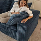 157.6 Divano Blu Nuvola in Tessuto Velluto a Coste con Seduta Profonda e 1 Pouf, Design a Doppio Strato Cuscino Rimovibile Nessun Assemblaggio Fai da Te