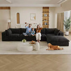 157.6 Blue Cloud Sofa Corduroy Fabric Deep Seat Couches with 1 Ottoman, Double-layer design Removable Cushion No Assembly DIY Combination