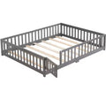 Bellemave Full Size Floor Bed with Door,Solid Wood Platform Bed Frame with Fence,Suitable for children,Pine Wood,Gray
