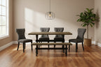 HomeStock 6-Pc Rectangle Natural Oak Finish Solid Wood Top Dining Table with 1-Bench, 4-Chairs