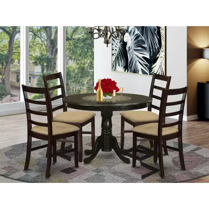 Tavolo da pranzo in legno massello con finitura rovere rustico a 5 pezzi con 4 sedie Parson - Set 4