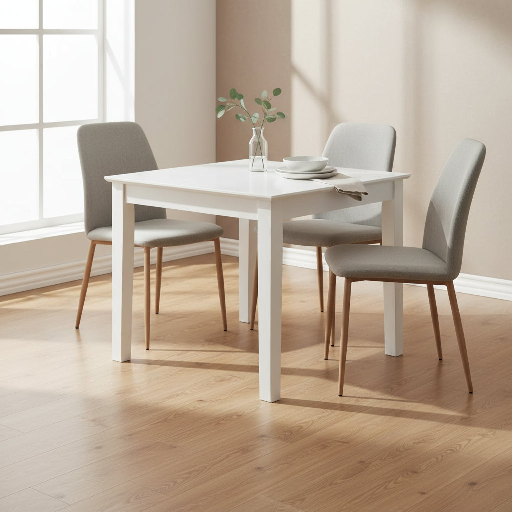 HomeStock 3-Pc Linen White Finish Square Solid Wood Top Dining Table Set