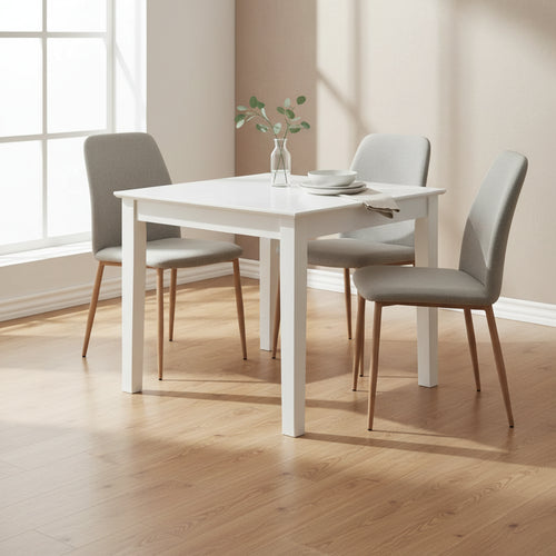HomeStock 3-Pc Linen White Finish Square Solid Wood Top Dining Table Set