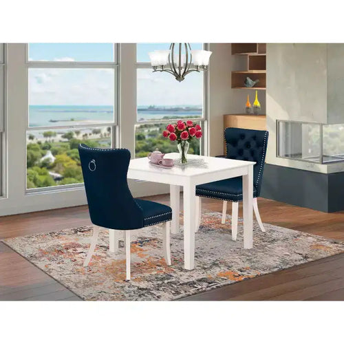 Set tavolo da pranzo 3 pezzi in legno massello con piano quadrato in finitura bianco lino