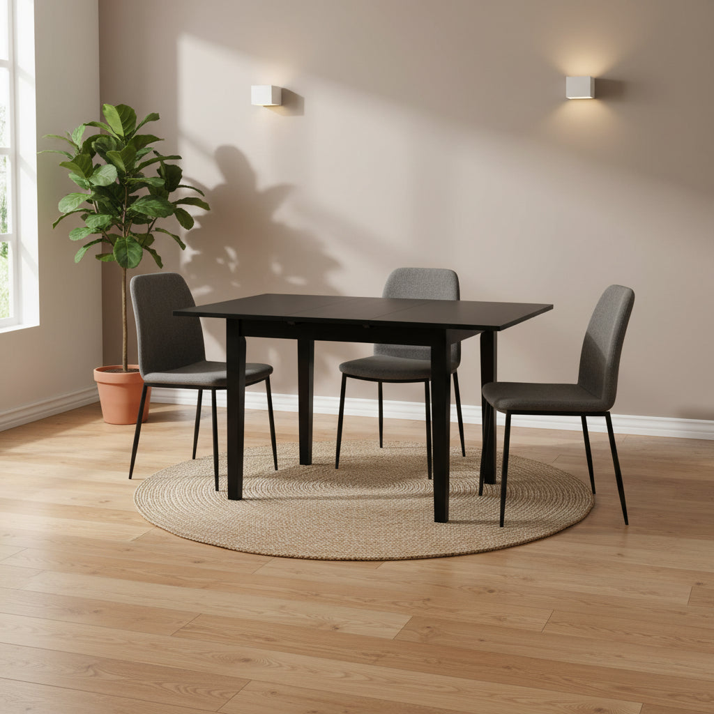 5-Piece Black Finish Solid Wood Top Rectangular Dining Room Set (Seats-4)
