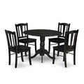 HomeStock 5-Piece Black Finish Solid Wood Top Dining table with 4 Chairs
