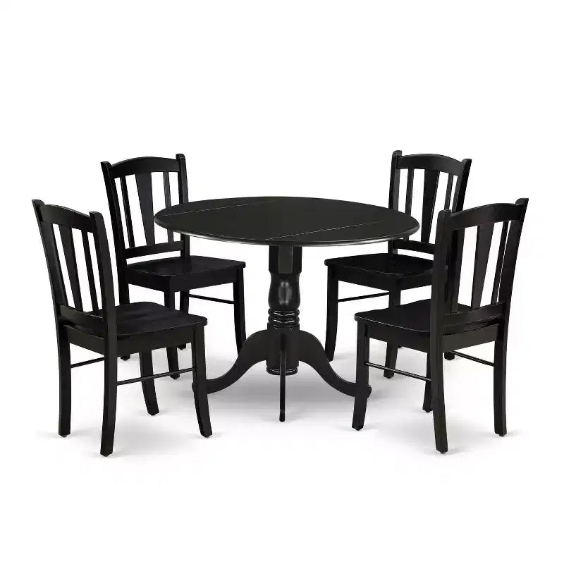 HomeStock 5-Piece Black Finish Solid Wood Top Dining table with 4 Chairs