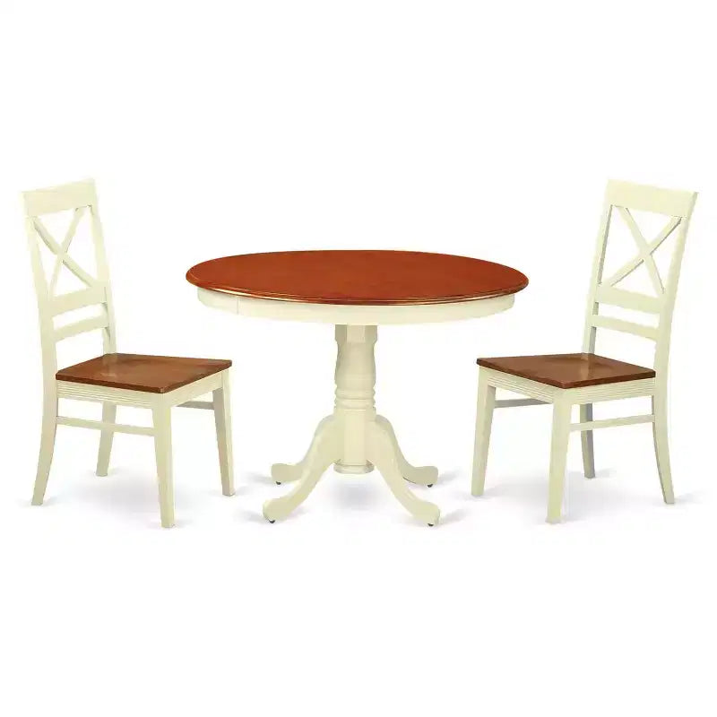 HomeStock 3-Pc Buttermilk and Cherry Solid Wood Top - Round Dining Room Set - Seats 4
